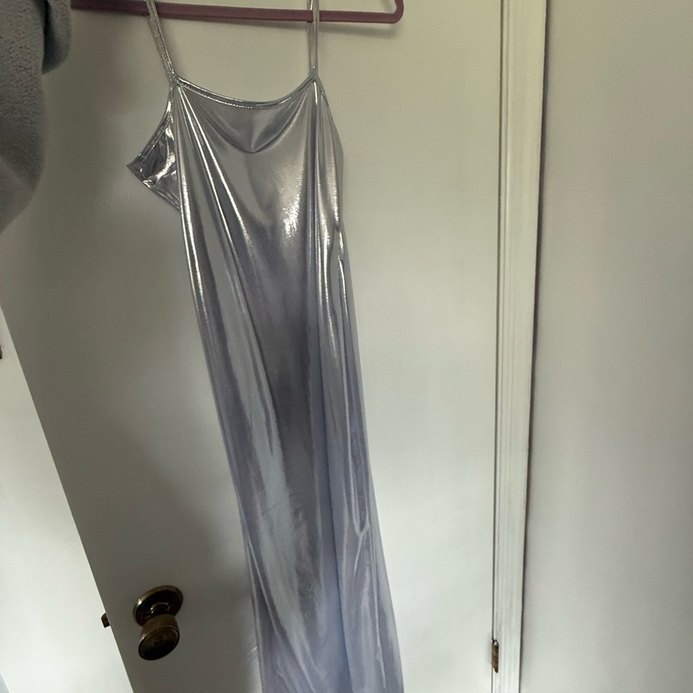 Silver Metallic Slip Dress